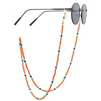 Brass Glasses Chain, with Seedbead, plated, anti-skidding & glass pattern design & Unisex, orange, 800mm 
