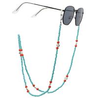 Brass Glasses Chain, with Seedbead & Quartz, plated, anti-skidding & glass pattern design & Unisex, acid blue, 780mm 