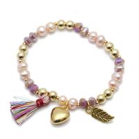 Cultured Freshwater Pearl Bracelets, with Quartz, Round, polished, fashion jewelry & for woman, mixed colors, 170mm 
