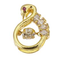 Brass Slide Charm, Swan, plated, fashion jewelry & for woman & with cubic zirconia, golden Approx 