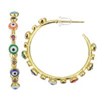 Brass Hoop Earring, with enamel, plated, fashion jewelry & for woman, golden 