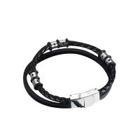 PU Leather Cord Bracelets, with Stainless Steel, Unisex black Approx 8.6 Inch 