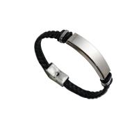 Titanium Steel Bracelet & Bangle, with PU Leather, plated, fashion jewelry & Unisex, black Approx 8.2 Inch 