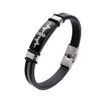 Bracelet en acier inoxydable Silicone, avec cuir PU & silicone, bijoux de mode & unisexe & styles différents pour le choix, noire, 28mm, 10mm Environ 8.2 pouce, Vendu par brin