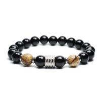 Stainless Steel Bracelet, with Gemstone & Black Stone, plated & for man, 10mm Approx 7.4 Inch 