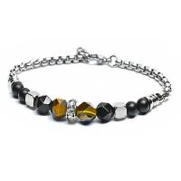 Stainless Steel Bracelet, with Gemstone, plated & for man & faceted, 8mm, 6mm, 4mm Approx 8.2 Inch 