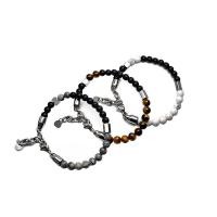 acier inoxydable bracelet, avec pierre gemme, différents matériaux pour le choix & pour homme, 6mm Environ 8.2-8.6 pouce, Vendu par brin