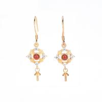 Brass Earring Drop Component, with Gemstone, gold color plated & hollow 