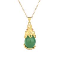 Brass Jewelry Necklace, with Green Calcedony, Fabulous Wild Beast, gold color plated & micro pave cubic zirconia Approx 19.68 Inch 