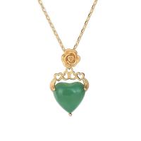 Brass Jewelry Necklace, with Green Calcedony, gold color plated & hollow Approx 19.68 Inch 