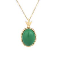 Brass Jewelry Necklace, with Green Calcedony, gold color plated & for woman Approx 19.68 Inch 