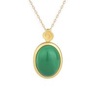 Brass Jewelry Necklace, with Green Calcedony, gold color plated & for woman 