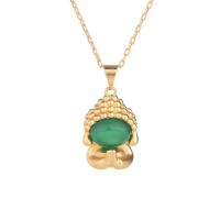 Brass Jewelry Necklace, with Green Calcedony, Buddha, gold color plated & for woman Approx 19.68 Inch 
