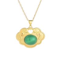 Brass Jewelry Necklace, with Green Calcedony, gold color plated & for woman & hollow Approx 19.68 Inch 