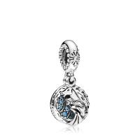 Zinc Alloy Rhinestone Pendants, silver color plated, for woman & with rhinestone, blue 