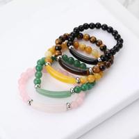 Gemstone Bracelets, Natural Stone, with Stainless Steel, plated, fashion jewelry & for woman .28 Inch 