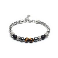 Stainless Steel Bracelet, with Abrazine Stone & Gemstone, with 1.18inch extender chain, Round & for man, 8mm Approx 7.4 Inch 