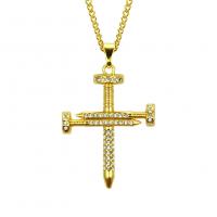 Мужчины ожерелье, цинковый сплав, Kресты, плакирован золотом, Мужский & со стразами длина:30 дюймовый, продается Strand