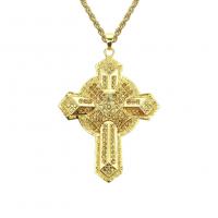 Men Necklace, Zinc Alloy, Cross, gold color plated, for man & with rhinestone .3 Inch 