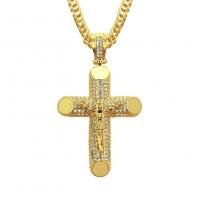 Men Necklace, Zinc Alloy, Cross, gold color plated, for man & with rhinestone Inch 