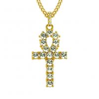 Men Necklace, Zinc Alloy, Cross, plated, for man & with rhinestone 