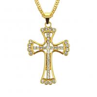Мужчины ожерелье, цинковый сплав, Kресты, плакирован золотом, Мужский & со стразами длина:36 дюймовый, продается Strand