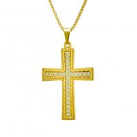Men Necklace, Zinc Alloy, Cross, gold color plated, for man & with rhinestone Inch 