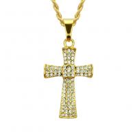 Men Necklace, Zinc Alloy, Cross, gold color plated, for man & with rhinestone 