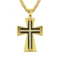 Men Necklace, Zinc Alloy, Cross, gold color plated, for man & with rhinestone, black Inch 