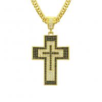 Men Necklace, Zinc Alloy, gold color plated, for man & with rhinestone, black Inch 