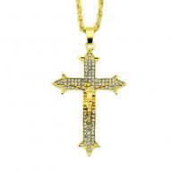 Men Necklace, Zinc Alloy, Cross, gold color plated, for man & with rhinestone .5 Inch 