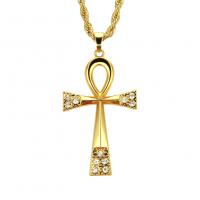 Men Necklace, Zinc Alloy, Cross, plated, for man & with rhinestone Inch 