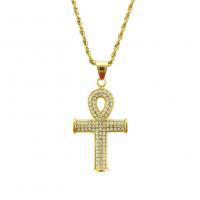 Мужчины ожерелье, цинковый сплав, Kресты, плакирован золотом, Мужский & со стразами длина:24 дюймовый, продается Strand