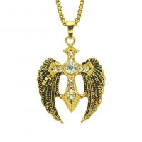 Men Necklace, Zinc Alloy, gold color plated, for man & with rhinestone Inch 
