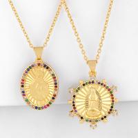 Cubic Zircon Micro Pave Brass Necklace, with Cubic Zirconia, Virgin Mary, 18K gold plated, fashion jewelry & for woman 450+50*26*24mm 