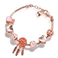 Bracelet chaîne European en argent pur, laiton, beignet, Placage, bijoux de mode & pour femme, couleur or rose, 170-220mm, Vendu par brin