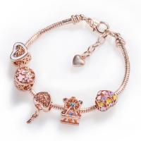 Bracelet chaîne European en argent pur, laiton, coeur, Placage, bijoux de mode & pour femme, couleur or rose, 170-210mm, Vendu par brin