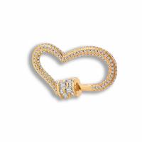 Fashion Carabiner Key Ring, Brass, Heart, plated, fashion jewelry & micro pave cubic zirconia 19*11*0.7mm 