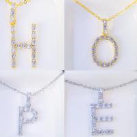 Cubic Zircon Micro Pave Brass Necklace, Alphabet Letter, plated, fashion jewelry & micro pave cubic zirconia 