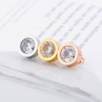 Titanium Steel Earrings, with Rhinestone, Round, plated, fashion jewelry & for woman 11.5*5.5mm 