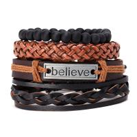Men Bracelet, PU Leather, with Zinc Alloy, plated, 4 pieces & fashion jewelry & for man, 60mm 