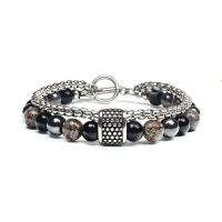 Stainless Steel Bracelet, with Snowflake Obsidian, fashion jewelry & box chain & for man, 8mm Approx 8.2 Inch 
