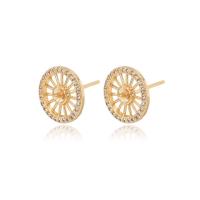 Brass Earring Stud Component, Round, gold color plated, DIY & micro pave cubic zirconia & hollow, 12mm,1.5mm,3mm 