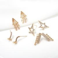 Brass Earring Stud Component, gold color plated & micro pave cubic zirconia    