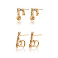 Brass Earring Stud Component, gold color plated & micro pave cubic zirconia 2mm,4mm 