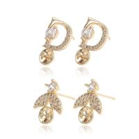 Brass Earring Stud Component, gold color plated & micro pave cubic zirconia 5mm 