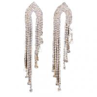 Fashion Fringe Earrings, Zinc Alloy, with Rhinestone, gold color plated, for woman 