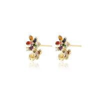Brass Earring Stud Component, Flower, gold color plated, micro pave cubic zirconia 4mm 