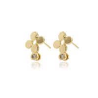 Brass Earring Stud Component, gold color plated & micro pave cubic zirconia  4mm 