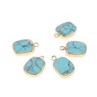 Natural Turquoise Pendants, with Brass, Rectangle, plated, DIY, blue, 17*7*3mm Approx 1mm 